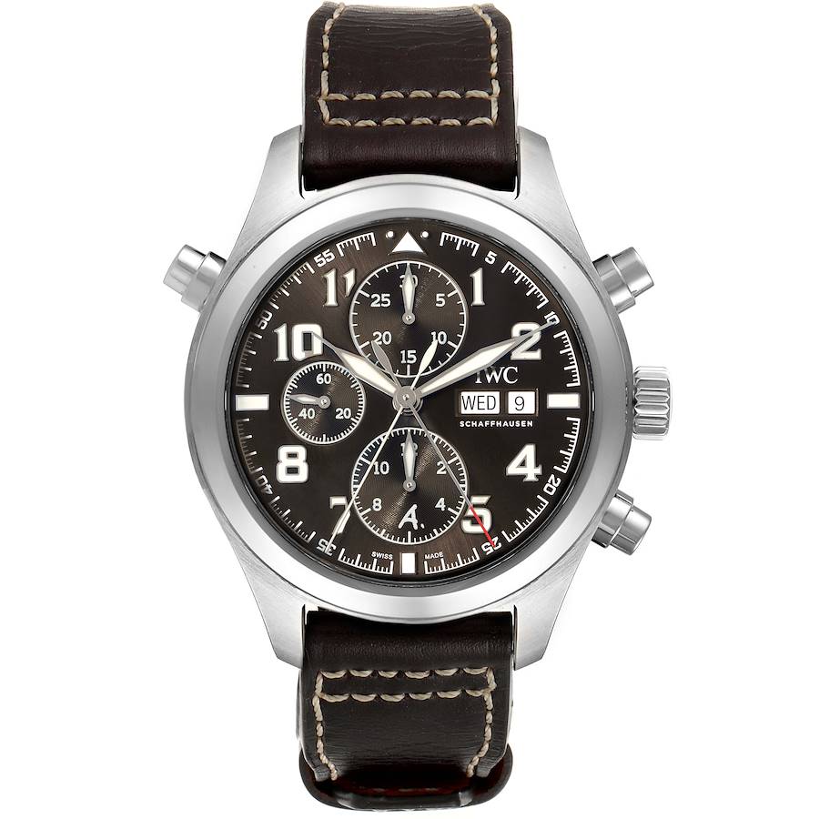 IWC Pilot Flieger Dial Rattrapante Chronograph Day Date Steel Mens Watch IW370607