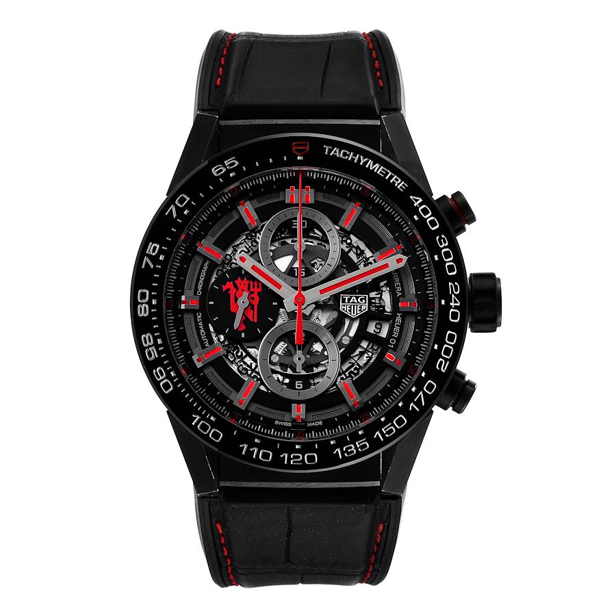 Tag Heuer Carrera Skeleton Dial Manchester United LE Black PVD Mens Watch CAR2A1J