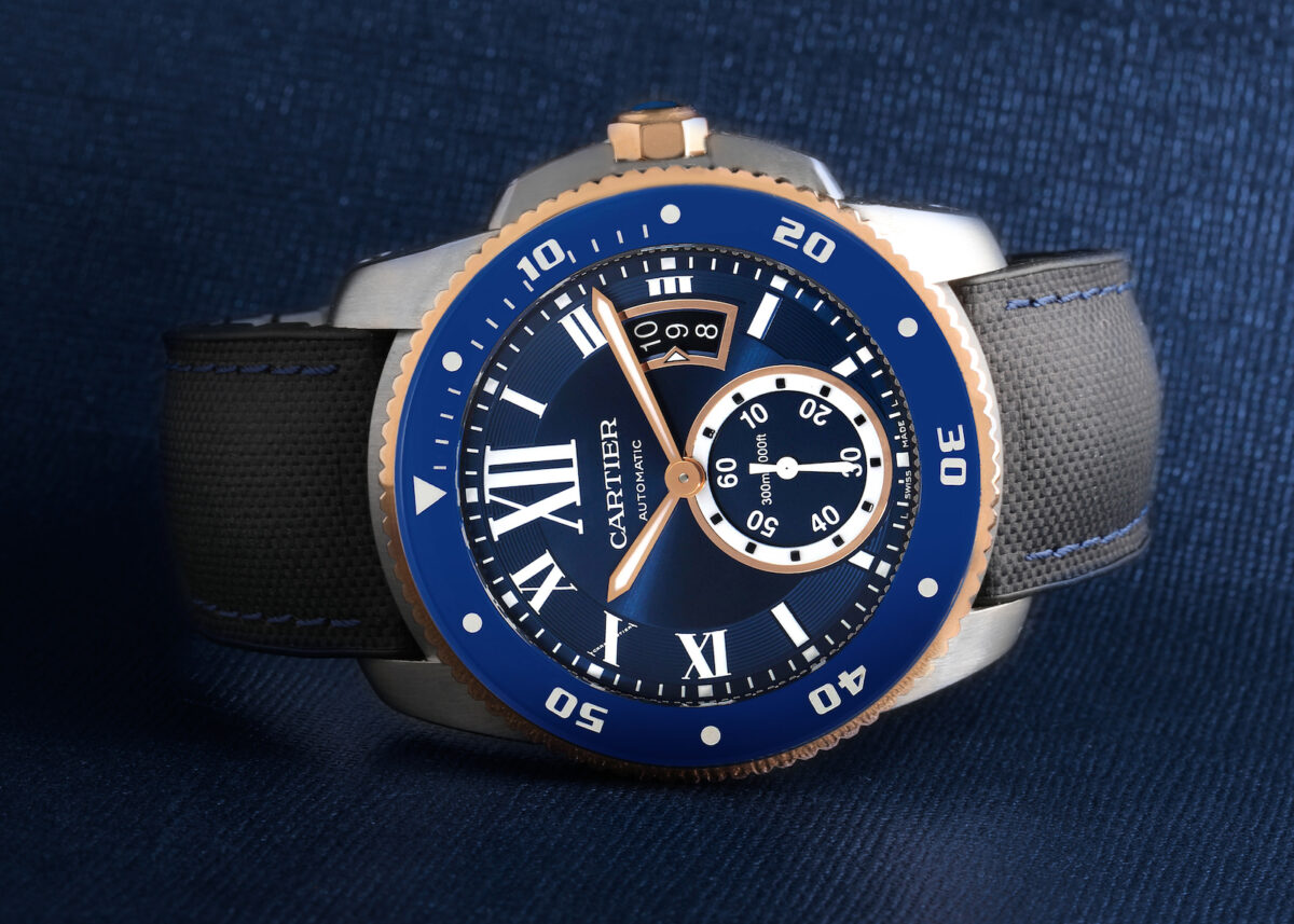 Cartier Calibre Diver Steel Rose Gold Blue Dial Watch W2CA0008