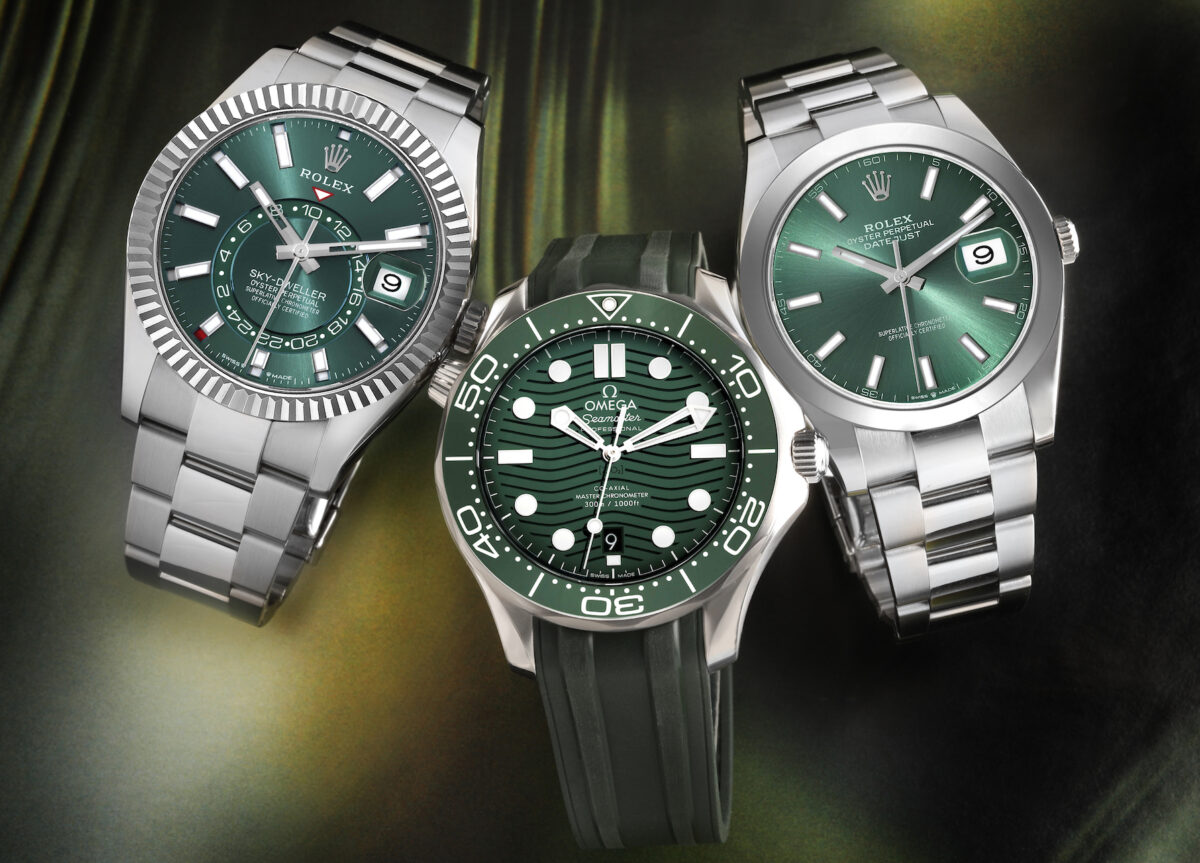Mint Green Dial Watches - Rolex Sky Dweller, Omega Seamaster 300M and Rolex Datejust