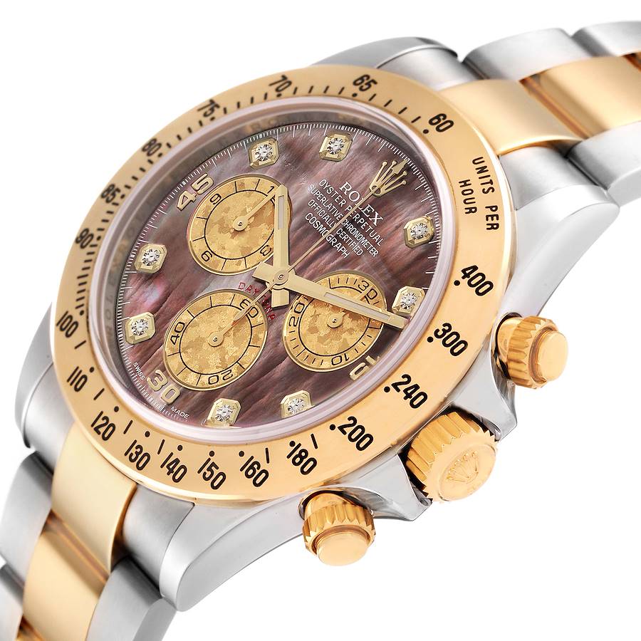 Rolex Daytona Steel Yellow Gold Mother of Pearl Diamond Mens Watch 116523