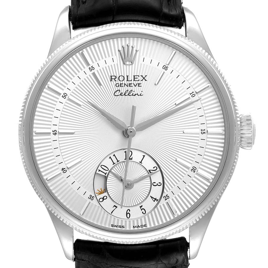 Rolex Cellini Dual Time White Gold Automatic Mens Watch 50529