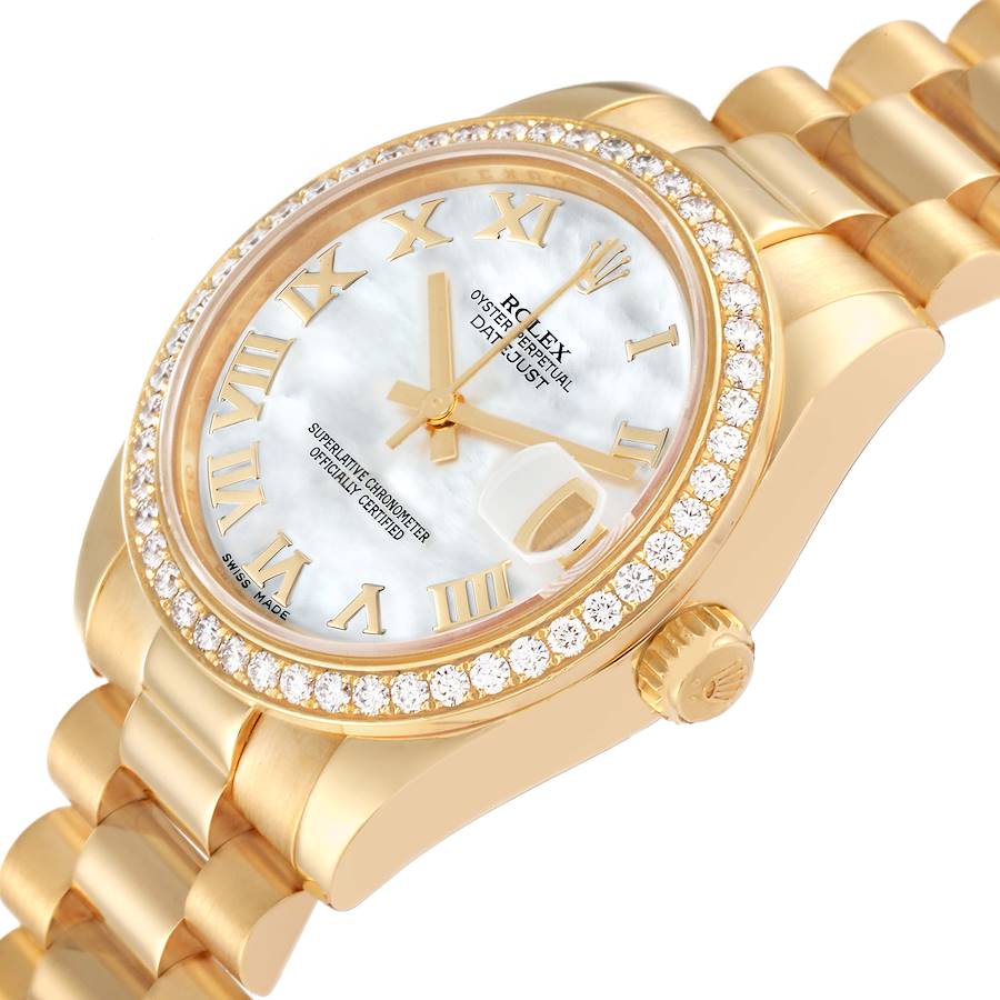 Rolex President 31 Midsize Yellow Gold Mother of Pearl Diamond Watch 178288 