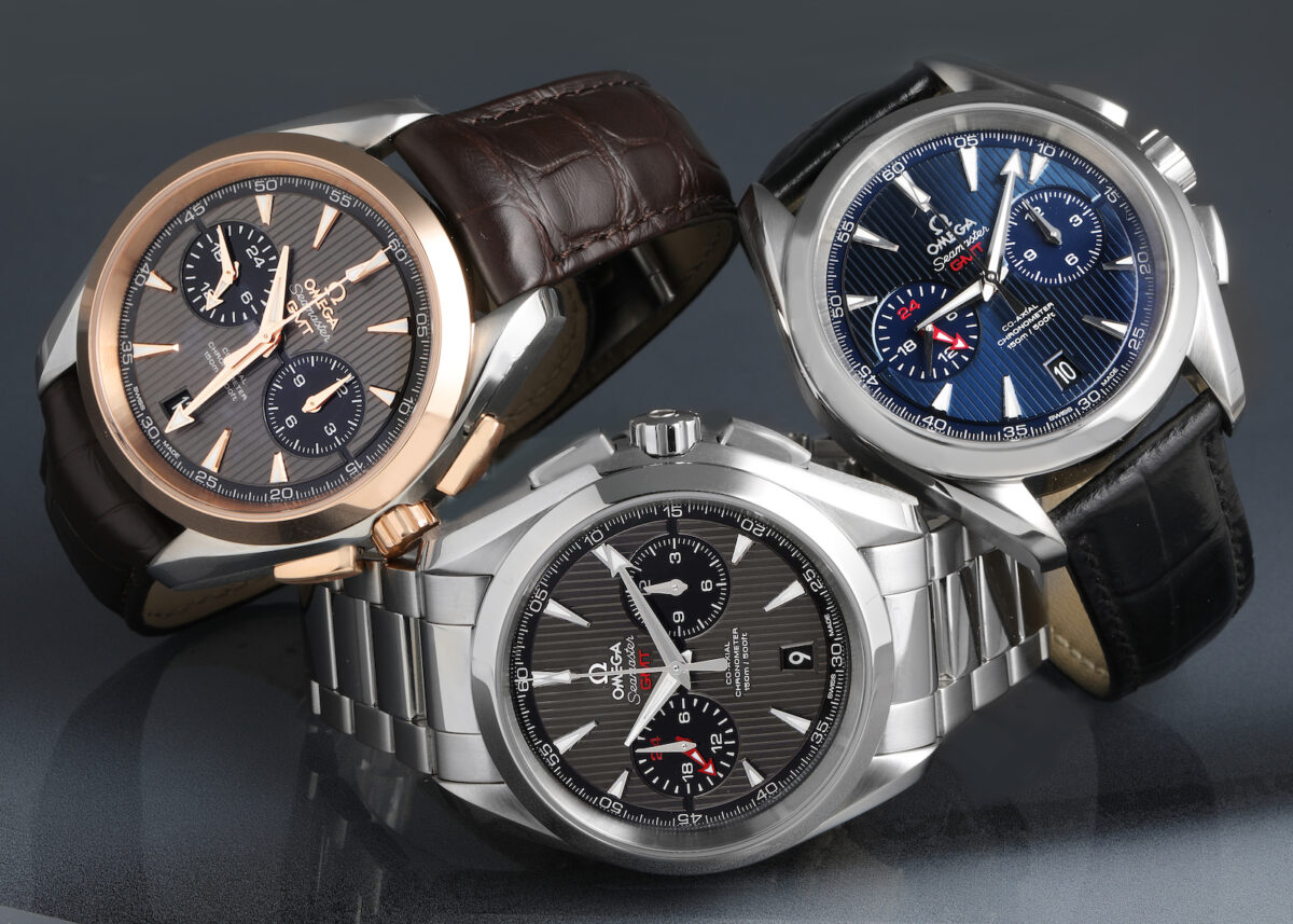 Omega Aqua Terra GMT Watches in Steel and Steel and Rose Gold