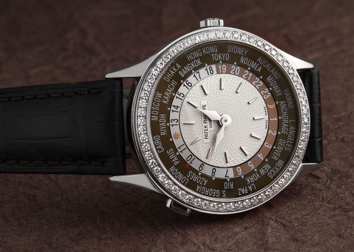 Patek Philippe World Time Complications White Gold Diamond Mens Watch 7130