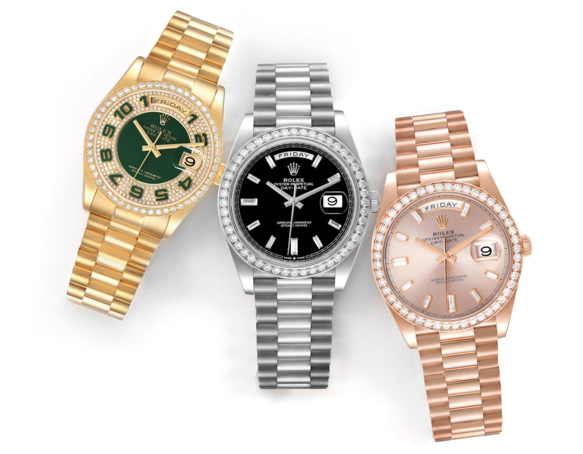 Rolex President Day-Date Watches in Yellow Gold, White Gold, and Everose Gold
