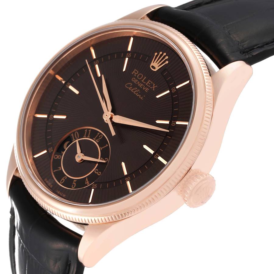 Rolex Cellini Dual Time Brown Dial Rose Gold Watch 50525