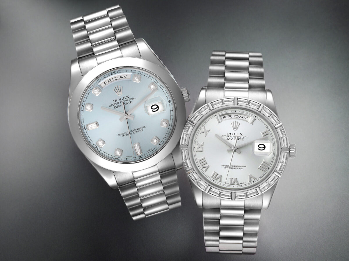 Rolex Day-Date II 218206 and Day-Date 118366 Platinum Diamond Watches