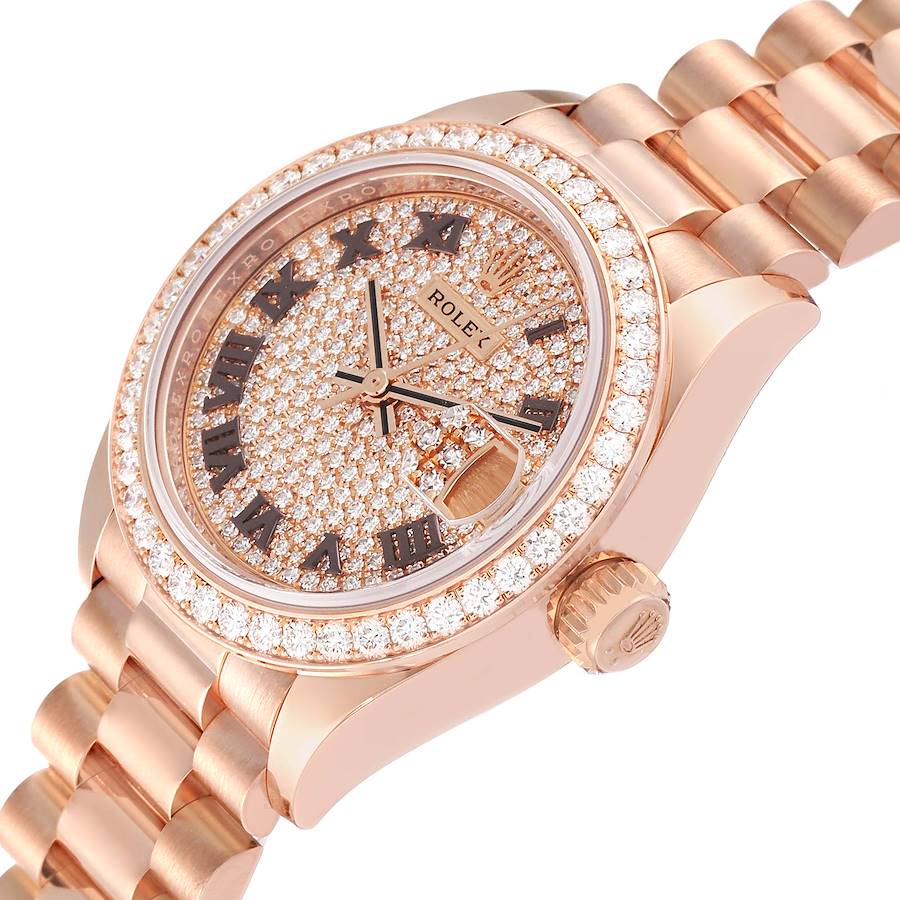 Rolex President 28 Rose Gold Pave Diamond Dial Ladies Watch 279135