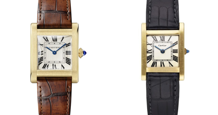 Cartier Tank Normale in Yellow Gold and vintage Tank Normale from the 1960s (right photo: Sotheby's)