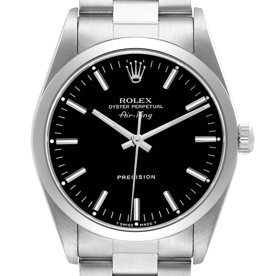 Rolex Air King Black Dial Smooth Bezel Steel Mens Watch 14000
