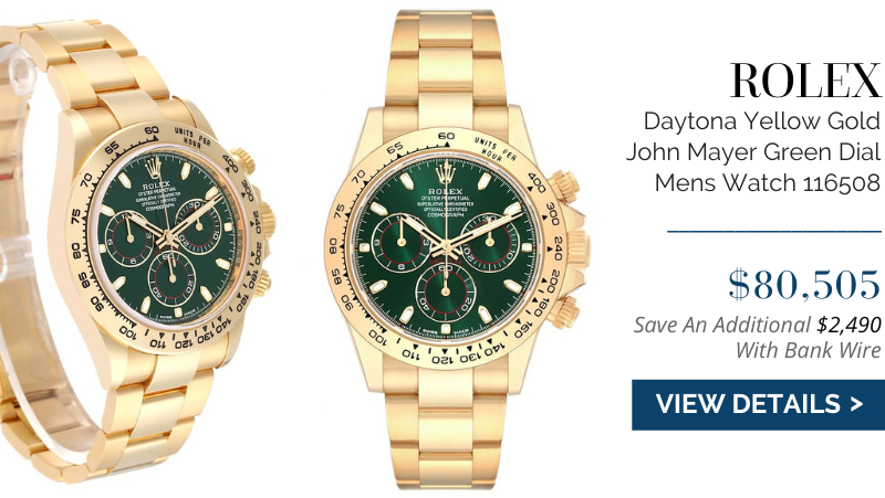Rolex Daytona Yellow Gold John Mayer Green Dial Mens Watch 116508 