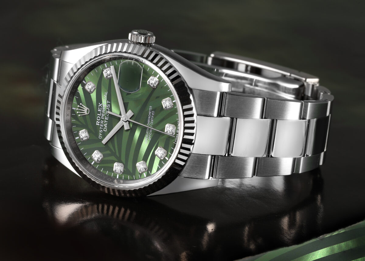 Rolex Datejust 36mm Olive Green Palm Diamond Dial Watch 126234