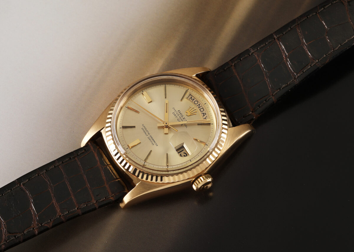 Rolex Day-Date 1803 36mm Yellow Gold Champagne Dial Leather Strap Vintage Watch