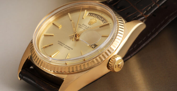 Rolex Day-Date 1803 36mm Yellow Gold Champagne Dial Leather Strap Vintage Watch 1803