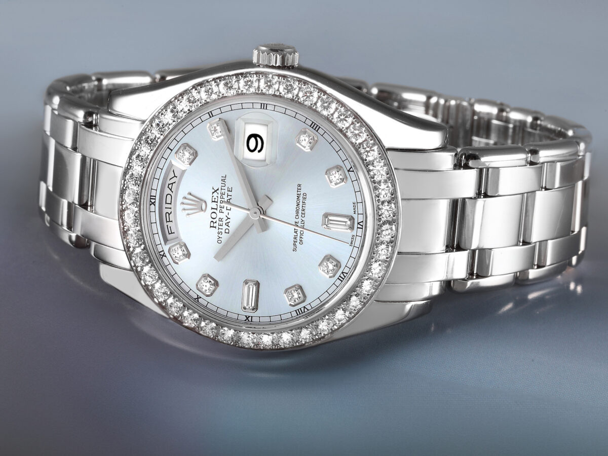 Rolex Day-Date Masterpiece Platinum Ice Blue Diamond Mens Watch 18946
