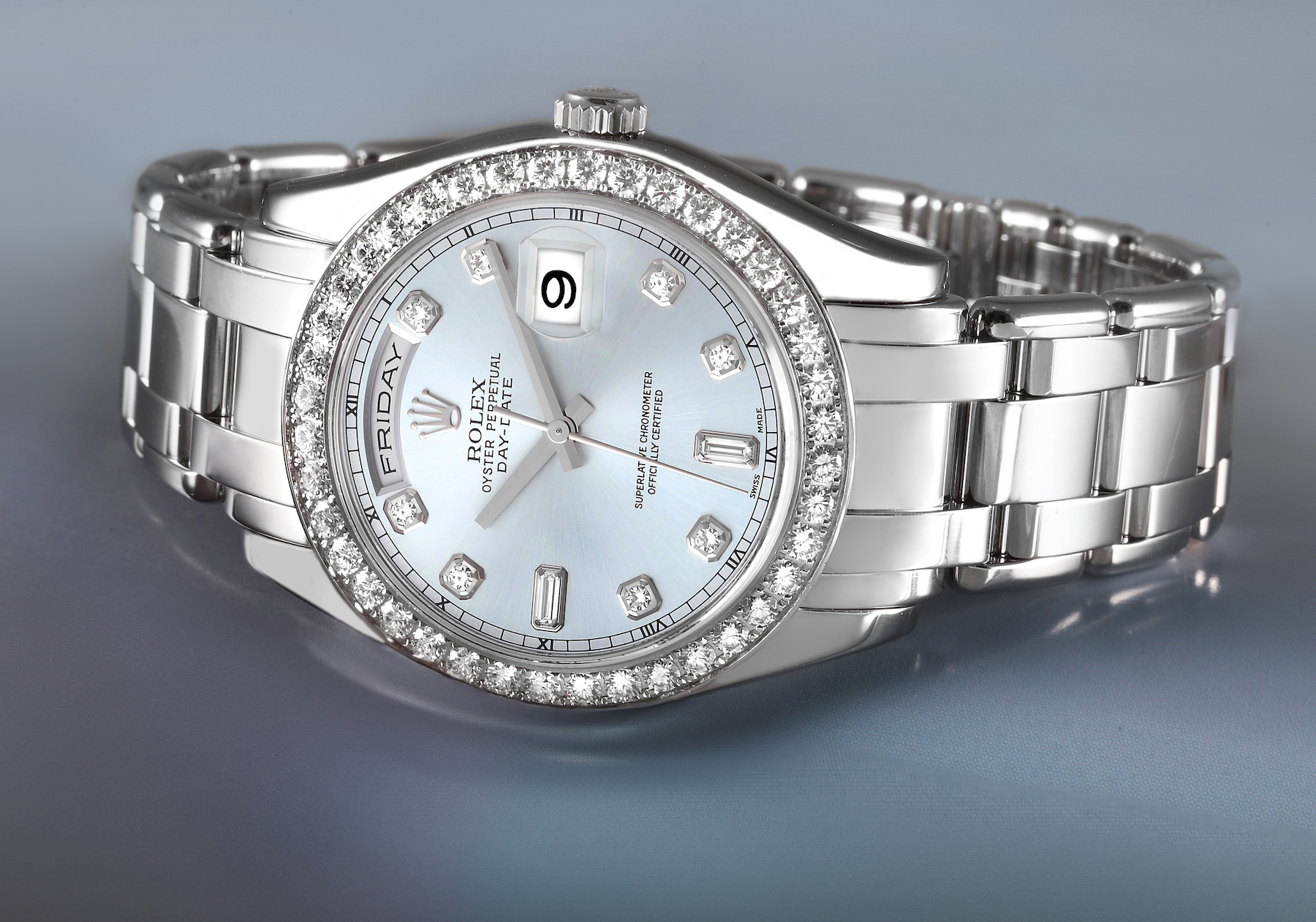 Rolex Day-Date Masterpiece Platinum Ice Blue Diamond Mens Watch 18946