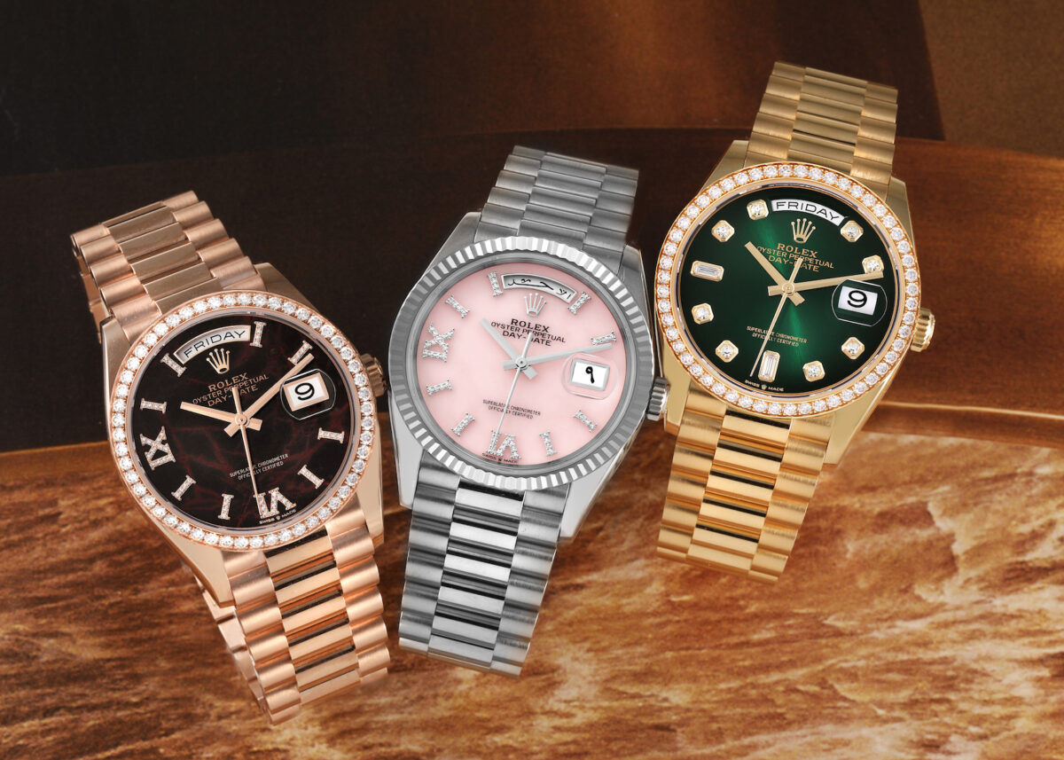 Rolex President Day-Date Watches - Eisenkiesel Dial, Opal Dial, and Green Ombre Dial