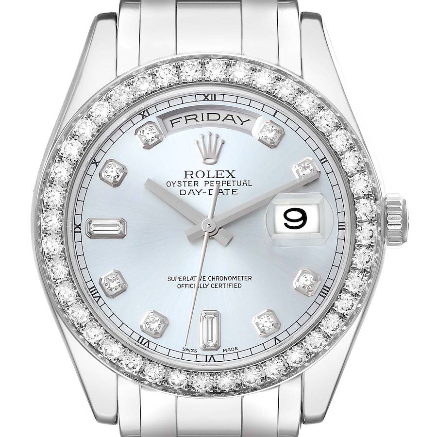 Rolex Day-Date Masterpiece Platinum Ice Blue Diamond Mens Watch 18946 