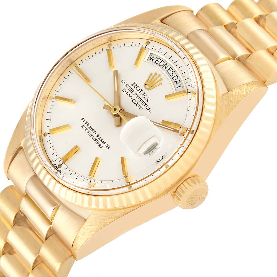 Rolex President Day-Date Silver Dial Yellow Gold Vintage Mens Watch 1803