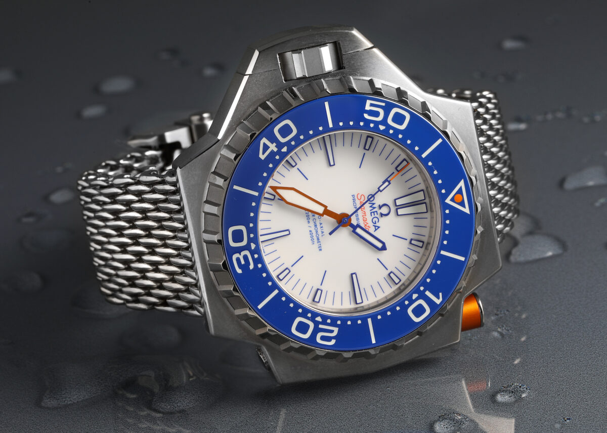 Omega Seamaster Ploprof Titanium Mens Watch 227.90.55.21.04.001 with Shark Mesh Bracelet