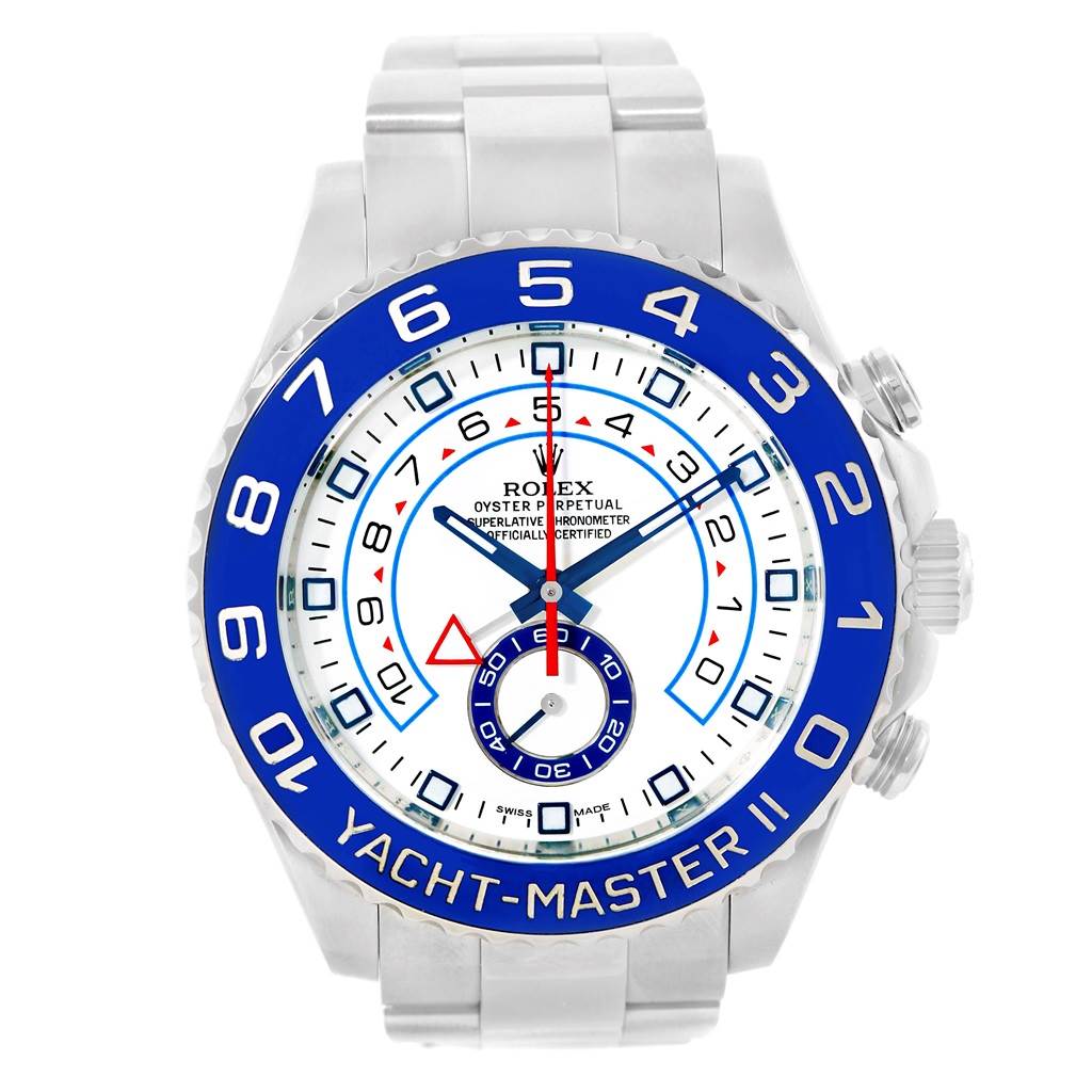 Rolex Yachtmaster II Stainless Steel Blue Bezel Mens Watch 