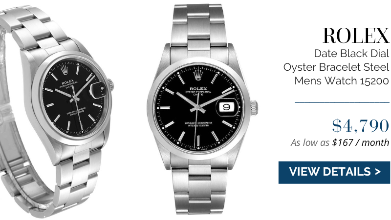 Rolex Date Black Dial Oyster Bracelet Steel Mens Watch 15200