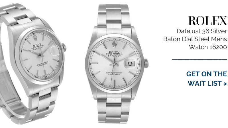 Rolex Datejust 36 Silver Baton Dial Steel Mens Watch 16200