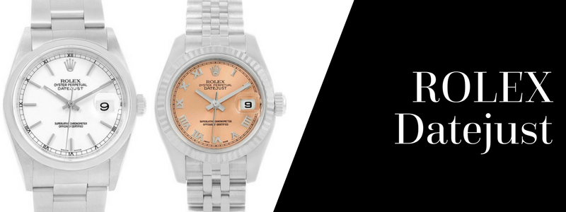 Rolex Steel White Baton Dial Oyster Bracelet Mens Watch | Rolex Datejust Steel White Gold Salmon Roman Dial Ladies Watch