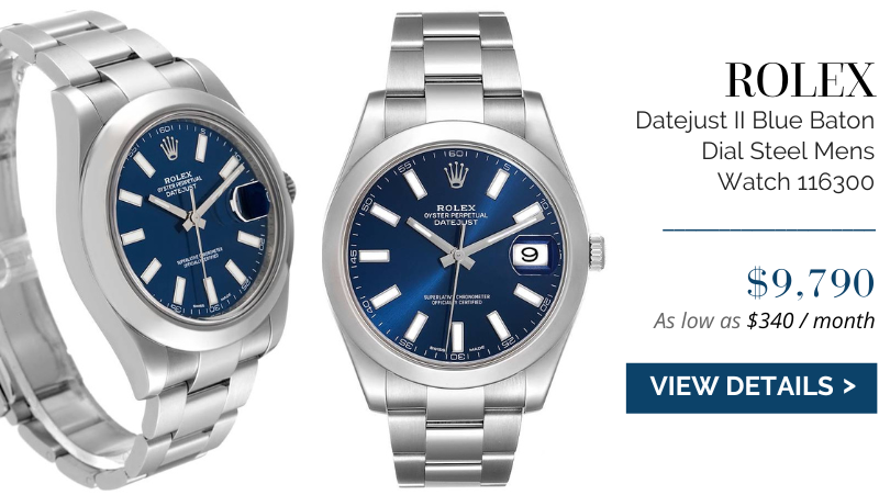 Rolex Datejust II Blue Baton Dial Steel Mens Watch 116300