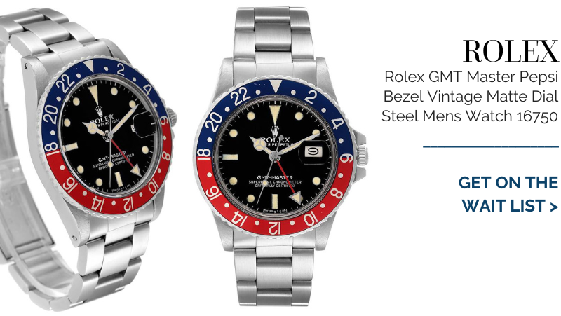 Rolex GMT Master Pepsi Bezel Vintage Matte Dial Steel Mens Watch 16750