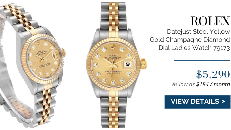 Rolex Datejust Steel Yellow Gold Champagne Diamond Dial Ladies Watch 79173
