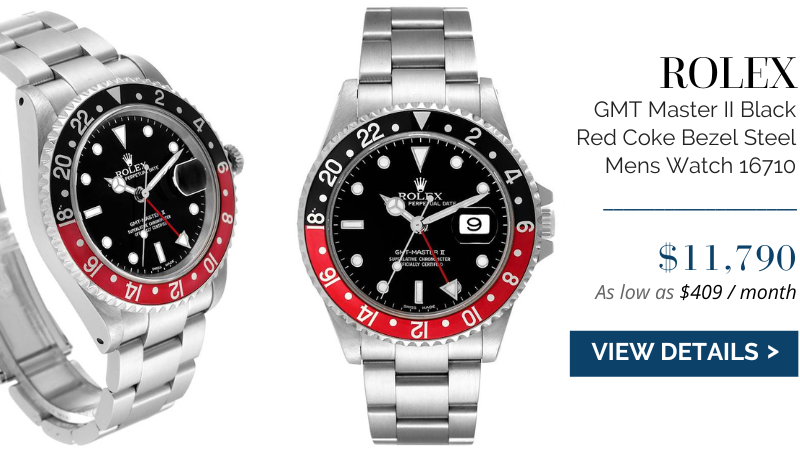 Rolex GMT Master II Black Red Coke Bezel Steel Mens Watch 16710