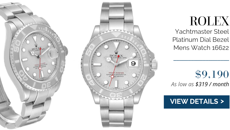 Rolex Yachtmaster Steel Platinum Dial Platinum Bezel Mens Watch 16622