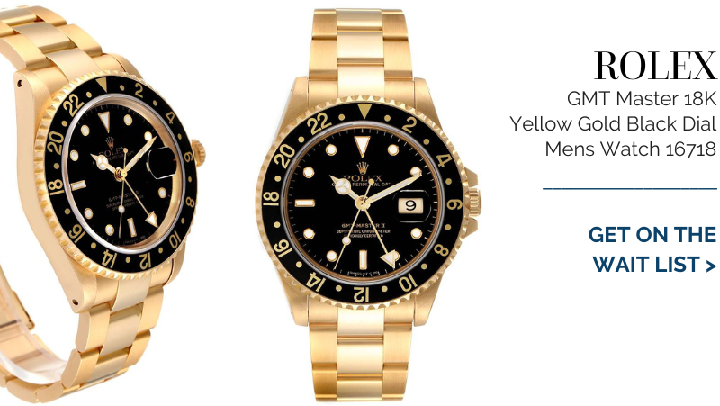 Rolex GMT Master 18K Yellow Gold Black Dial Mens Watch 16718