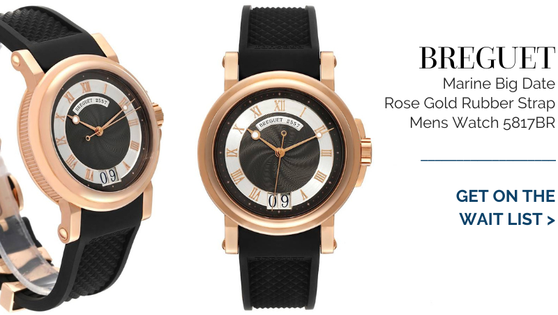 Breguet Marine Big Date Rose Gold Rubber Strap Mens Watch 5817BR