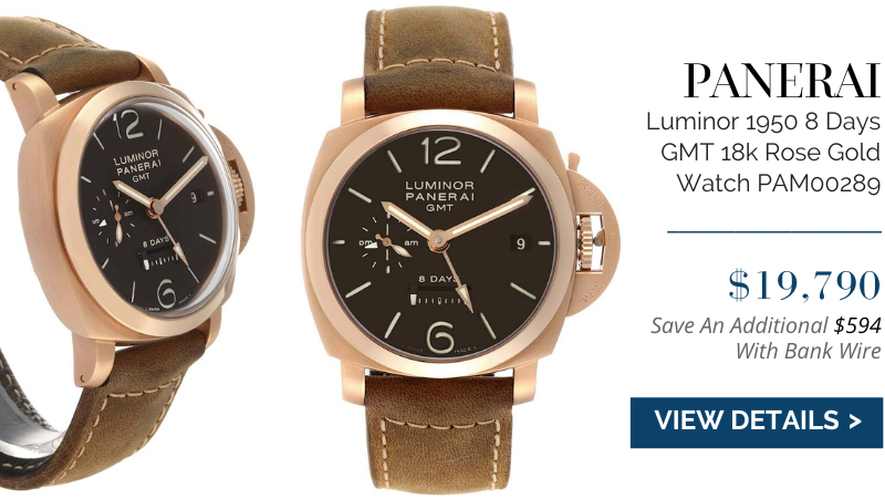 Panerai Luminor 1950 8 Days GMT 18k Rose Gold Mens Watch PAM00289