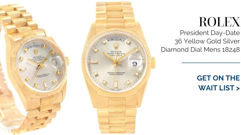 Rolex President Day-Date 36 Yellow Gold Silver Diamond Dial Mens 18248