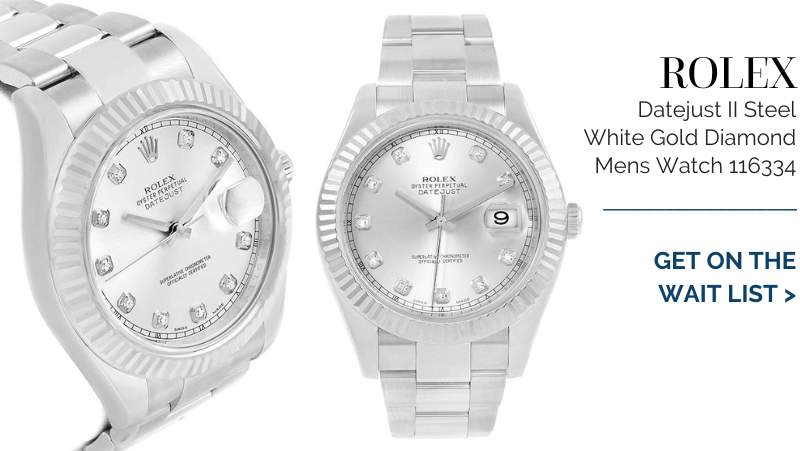 Rolex Datejust II Steel White Gold Diamond Mens Watch 116334