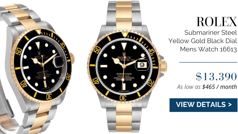 Rolex Submariner Steel Yellow Gold Black Dial Mens Watch 16613