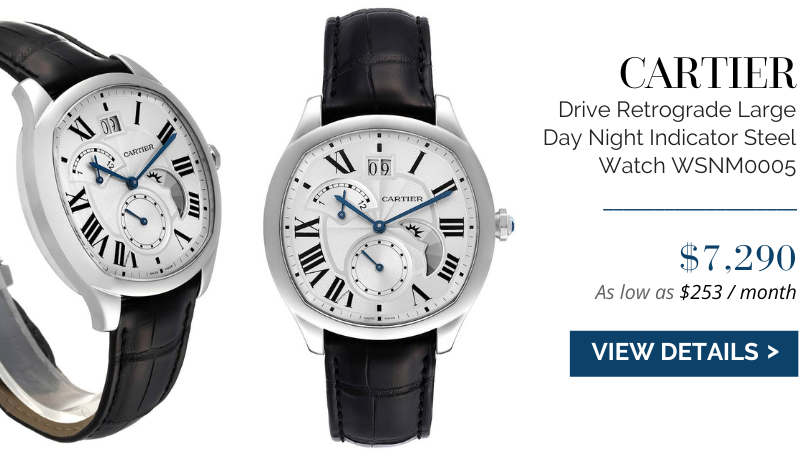 Cartier Drive Retrograde Large Day Night Indicator Steel Mens Watch WSNM0005