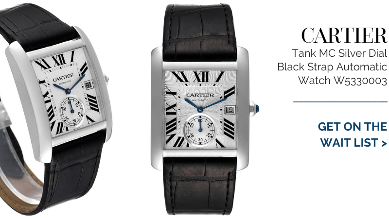 Cartier Tank MC Silver Dial Black Strap Automatic Steel Mens Watch W5330003