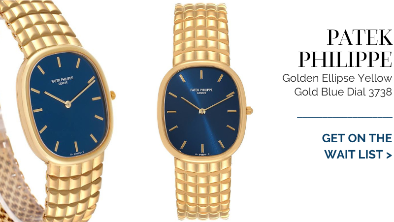 Patek Philippe Golden Ellipse Yellow Gold Blue Dial Mens Watch 3738