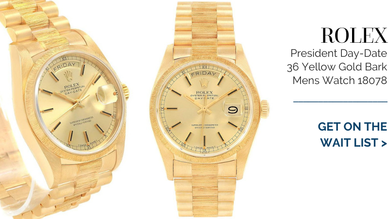 Rolex President Day-Date 36 Yellow Gold Bark Mens Watch 18078