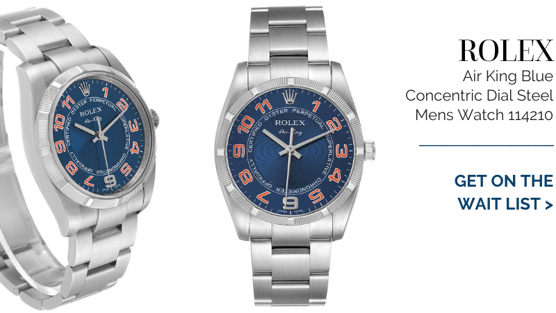 Rolex Air King Blue Concentric Dial Steel Mens Watch 114210