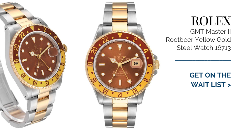 Rolex GMT Master II Rootbeer Yellow Gold Steel Watch 16713