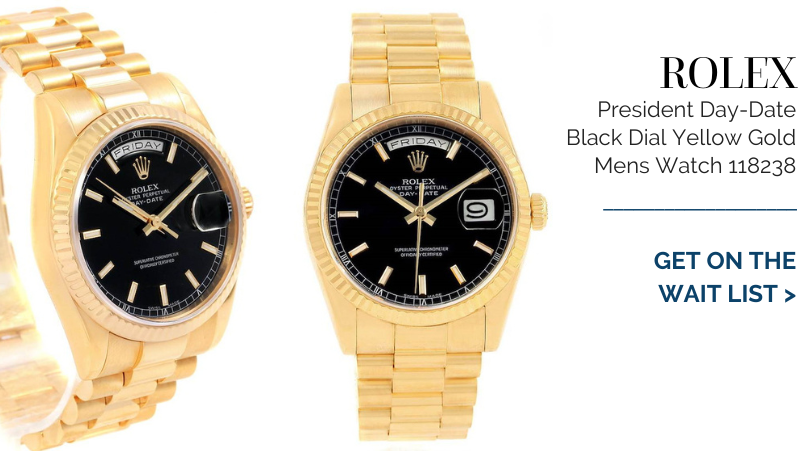 Rolex President Day-Date Black Dial Yellow Gold Mens Watch 118238