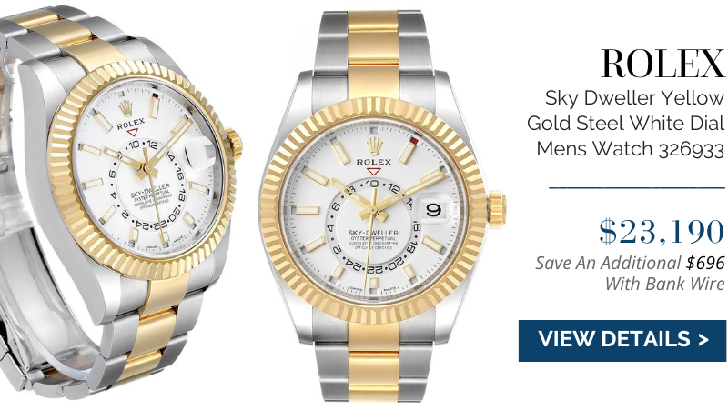 Rolex Sky Dweller Yellow Gold Steel White Dial Mens Watch 326933