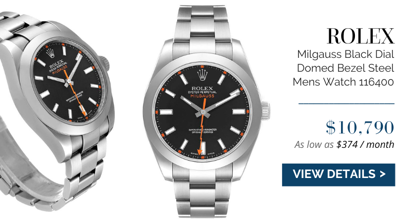 Rolex Milgauss Black Dial Domed Bezel Steel Mens Watch 116400