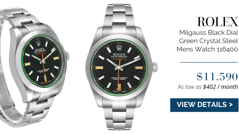 Rolex Milgauss Black Dial Green Crystal Steel Mens Watch 116400